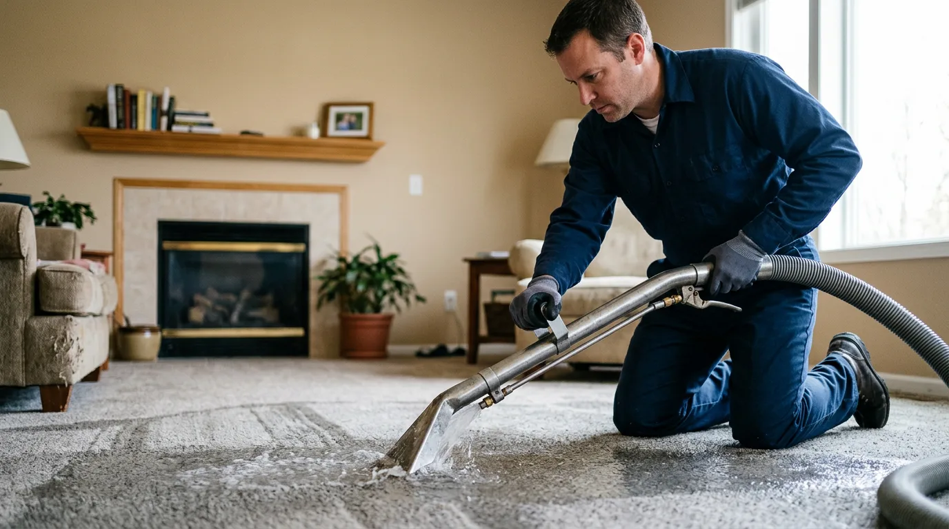 Water damage restoration technician working near Depew, NY